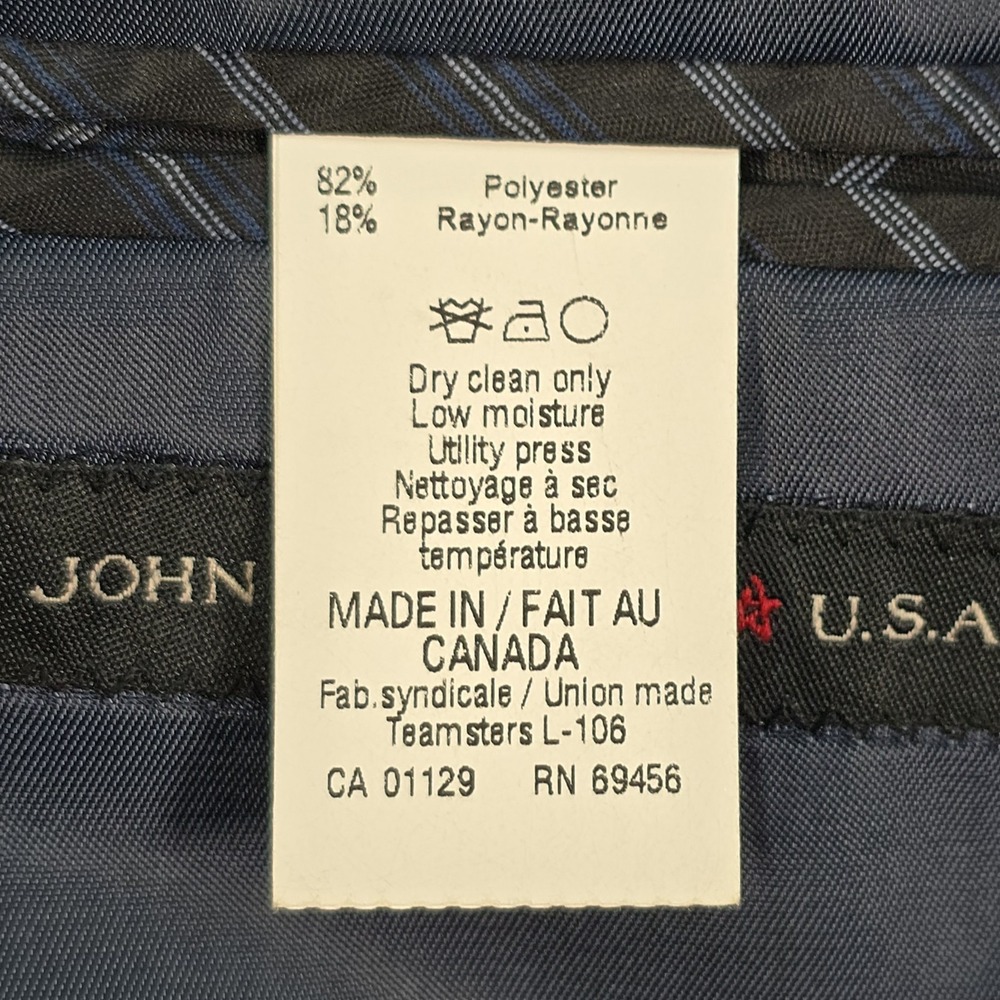 John Varvatos USA Blazer Sport coat Men 42L Navy Blue Canada Made‎ Rayon Blend - Picture 6 of 10